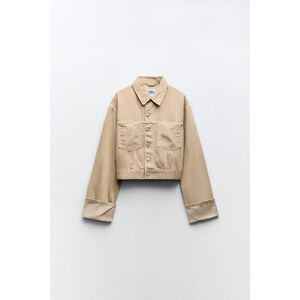 Khaki Brown Zara Button Front Sheen Coated Wide Sleeve Denim Jean Jacket (NWT)